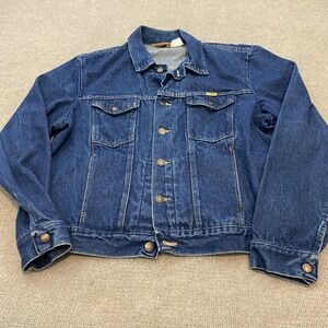 Vintage‎ Rustler Jacket Mens L Blue Denim Trucker Made USA Western Workwear 90s